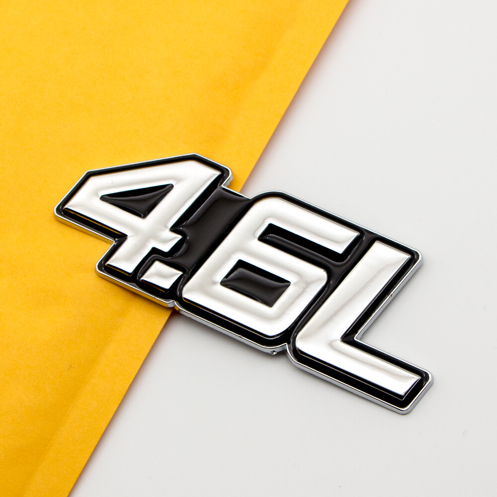 Silver & Black Metal 4.6L Emblem Car Logo V6 V8 Sports Badge