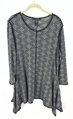 Ali Miles Tunic Top Womens XL Soft Stretch Retro Lagenlook Art To Wear Geometric