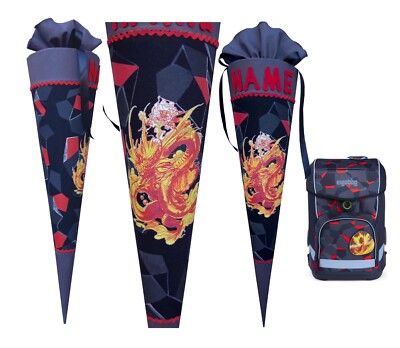 Schultüte Drache, passend zum Ergobag TaekBärdo, für jungen, genäht,Wunschname