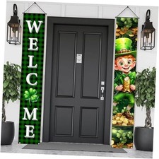 St Patricks Day Porch Banner Green Buffalo Plaid Gnome Front Door Sign