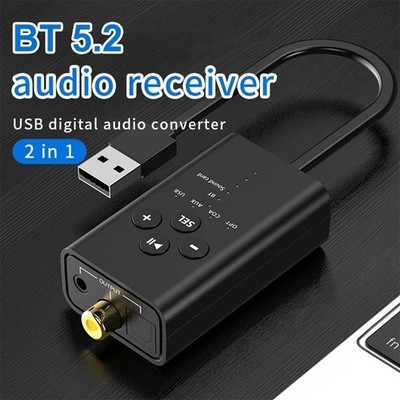 Bluetooth 5.2 Receiver Adapter Fiber Optic/Coaxial/AUX Audio to USB Stereo Music