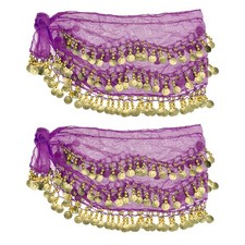 Belly Dance Hip Scarf 57" x 11", 2 Pack Women Belly Dance Skirt, Dark Purple