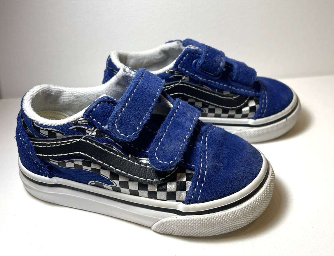 VANS Baby Old Skool Checkerboard Suede Blue Shoes Size 5 Toddler