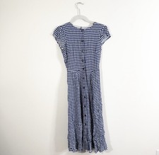Reformation Fauna Blue Plaid Gingham Button Front Midi Dress Size 0