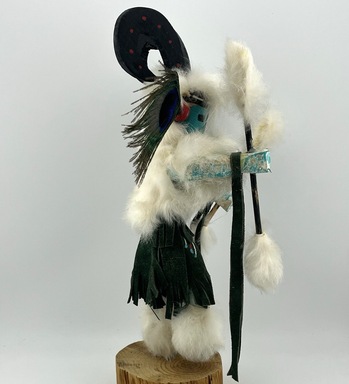 Ram (“Pang”) Kachina Doll with Peacock Feathers – Navajo Indian-made – 13½” tall