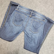 Hudson Jeans Womens 25 Blue Ava Super Skinny Crop USA Made Lambskin Trim Slim
