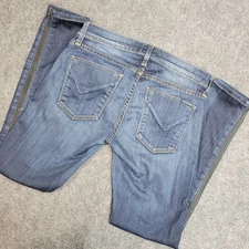 Hudson Jeans Womens 25 Blue Ava Super Skinny Crop USA Made Lambskin Trim Slim