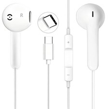 USB C Headphones Wired Earbuds for iPhone 17/16 Plus/15 Pro Max, USBC Silver