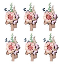 Elegant Fabric Wedding Corsage Set of 6 for Groomsmen in Assorted Colors