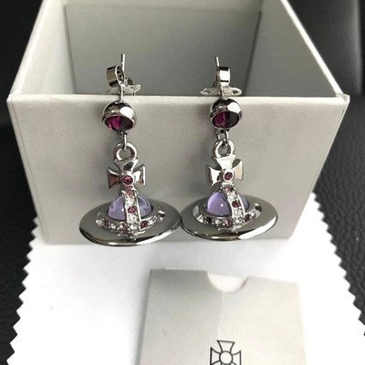 Vivienne Westwood Earrings Tiny Orb Silver x Purple w/Pouch NO BOX