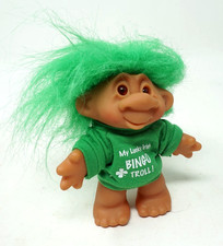 1986 Vintage Thomas Dam Troll Doll Collectible Green Hair Bingo Irish Luck Shirt