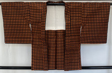 Japanese Vintage Kimono Haori Jacket Polyester Orange Traditional Authentic 30in