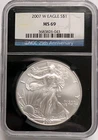 2007-W West Point Burnished American Silver Eagle ASE NGC Black Core MS70