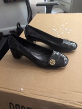 Tory Burch Marion Leather Black Patent Leather Gold Trim Pumps Size 8 EUC, 248
