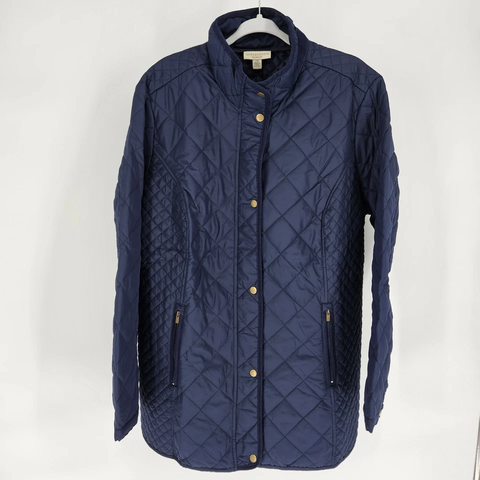 Appleseed's Azul Marino Berkshire Acolchado Cremallera Snap Chaqueta Bolsillos Ligero Para Mujer 2X Foto 2 de 4