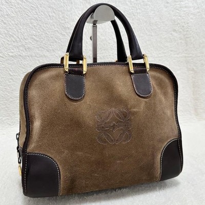 LOEWE Amazona 32 Suede Leather Anagram Hand Bag Mini Boston Brown Women Japan