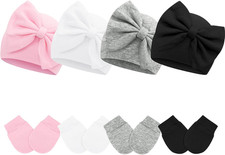 4 Pack Baby Hats 0-6 Months Newborn Hats for Girls with Bow Infant Hat Newborn B