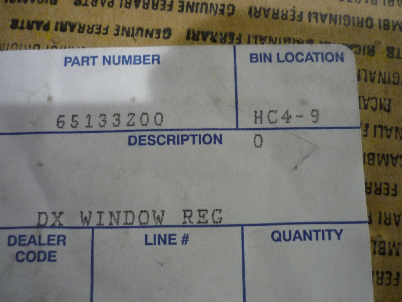 Ferrari 360 - RH Door Glass Lift Regulator With Motor (NEW)  P/N 65133200