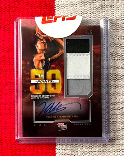 2024 Victor Wembanyama /5 Auto Red Worn Patch Topps Now 50 points CAREER HIGH