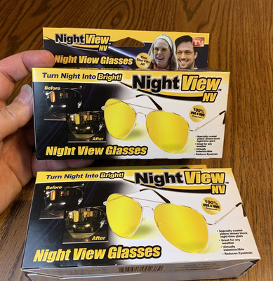 2 NV Night View Night Time Driving Glare Eye Glasses Yellow Reduces Eye Strain