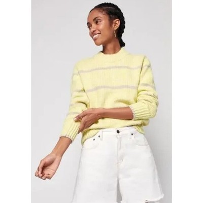 Faherty Brights Cuddle Sweater Limeade Stripe Womens Size S Coastal Beachy Knit