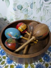 Vintage Lot of 5 Hand Painted Carved Maracas Gourd Shaker Mexico Bahamas Music