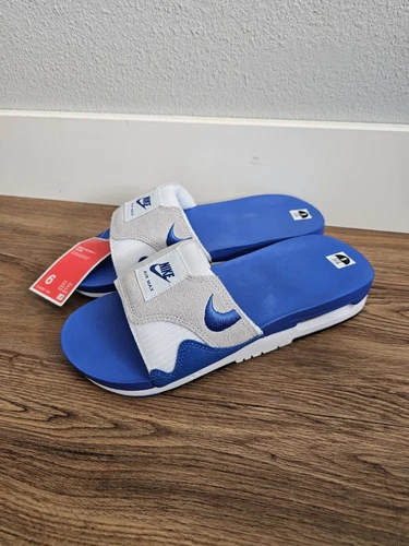 Nike Air Max 1 Slides sandali uomo taglia 6 blu royal bianco grigio FJ4007 100 nuovi con etichette