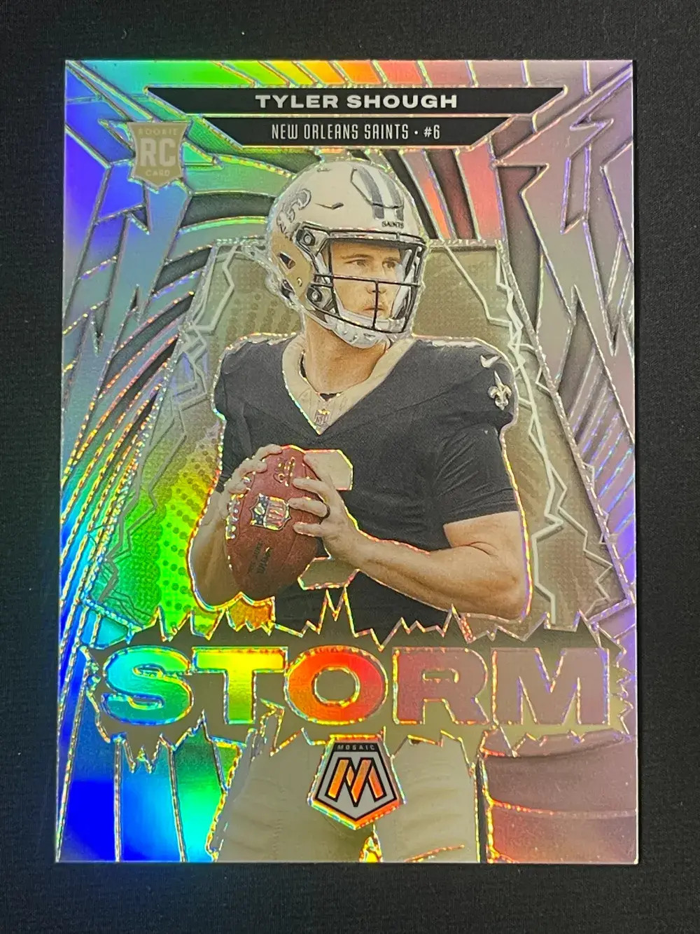 2025 Panini Mosaic Storm True Silver Prizm #7 Tyler Shough /Saints RC -YT92