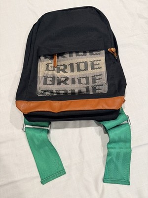 JDM BRIDE RACING BACKPACK WITH GREEN RACING HARNESS ADJUSTABLE SHOULDER STRAPS