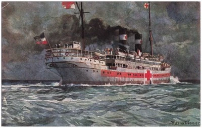 Künstler AK Lazarettschiff Bayer. Landeskomitee Feldpost 1917 ab Bamberg - - Bild 1 von 2