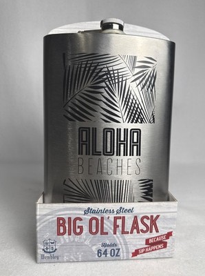 Wembley Aloha Beaches Stainless Steel BIG OL' FLASK 64 oz Sip Happens NEW!