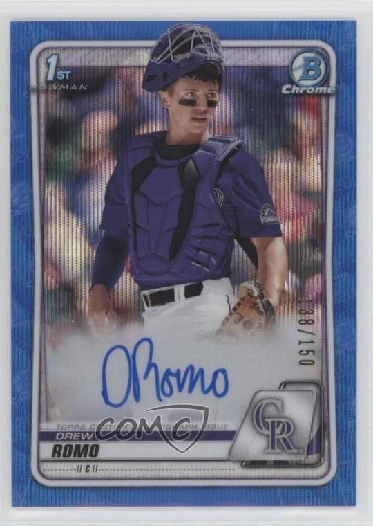 2020 Bowman Draft Chrome Picks Blue Wave Refractor 138/150 Drew Romo Auto 1u4