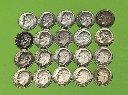 Lot of 20 circulated 90% Silver Roosevelt Dimes-various dates,