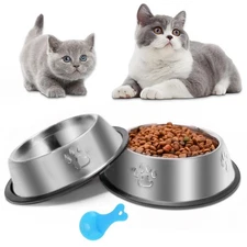 Stainless Steel Cat Bowl 2 Pack Metal Dog Bowls for Food and Water Non-Slip P...