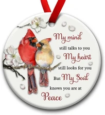Cardinal Memorial Ornament, Christmas Ceramic Ornaments, 