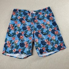 St. John's Bay Men's Blue Floral 3XL Swim Shorts Elastic Drawstring Waist