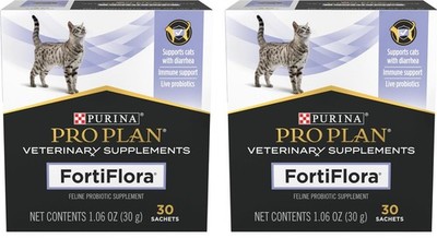 2x Purina Pro Plan FortiFlora Probiotic Supplement for Cats Total 60 Sachets
