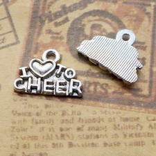 60PCS Antique Silver Tone I Love Cheer Charm Pendant JHS224