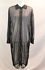 Pretty Little Thing Sheer Mesh Shirt Dress Womens size 6 Black Button Up Midi