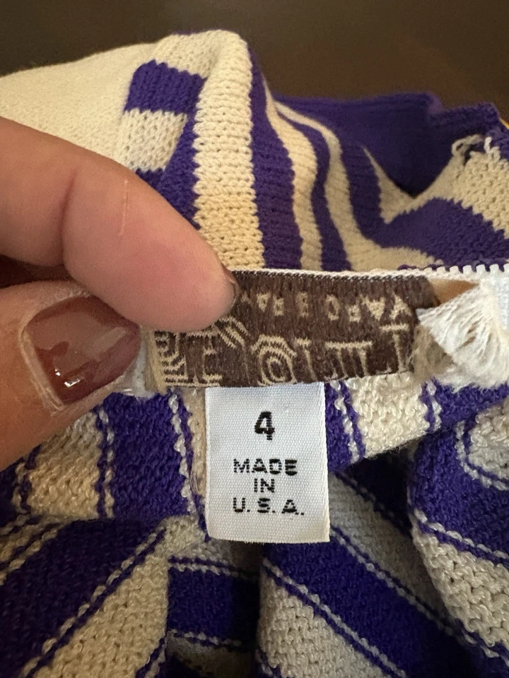 St John by Marie Gray Santana Knit Dress Sz 4purple Beige Striped Short Sleeve - Image 4 of 4