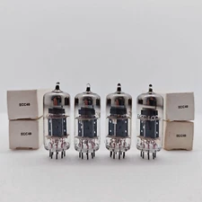 ECC40 AA61 Tungsram Hungary,grey plate halo getter 60s,matched quad NOS NIB