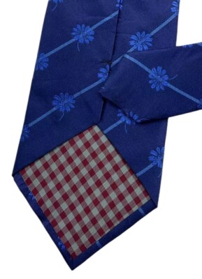 KENZO Men's 100% Silk Necktie LUXURY Tie Navy Blue Striped Floral