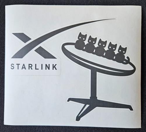 Starlink Black SpaceX Logo and Cats on Dishy Decal Stickers. 6" x 5 1/4" Sheet. - Picture 1 of 1