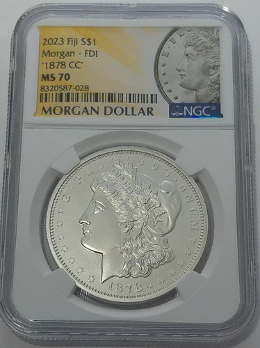 1878 CC Morgan Silver Dollar NGC MS70 First Day Morgan Label 2023 FIJI Mint .999