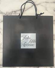 NEW Saks Fifth Avenue Signature Paper Black Shopping Bag Rope Handle 17”x17”x 6”