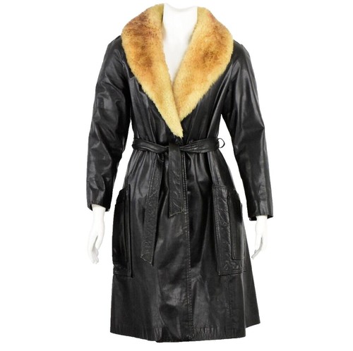 K.T KIYOKO TAKASE Leather Shearling Long Coat Women Size S (JP 5S