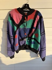 Vintage 80s/90s Colorblock Abstract Colorful Cardigan Retro Buttons Size L