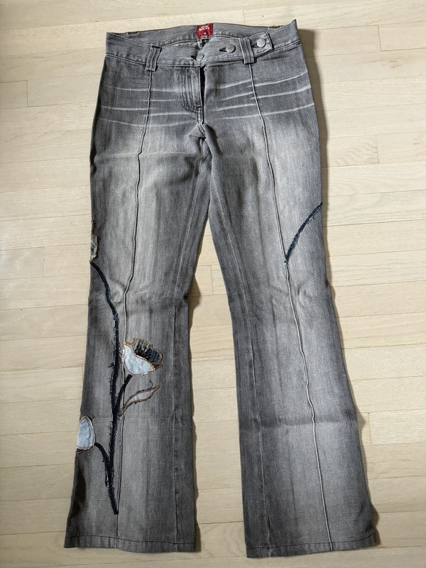 Rare Vintage Y2K Miss Sixty Faded Gray Denim Flower Patchwork Jeans 27 Unique
