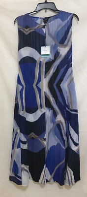 Ming Wang Abstract Patriot Blue Parrot Limestone White Black Crinkle Dress S