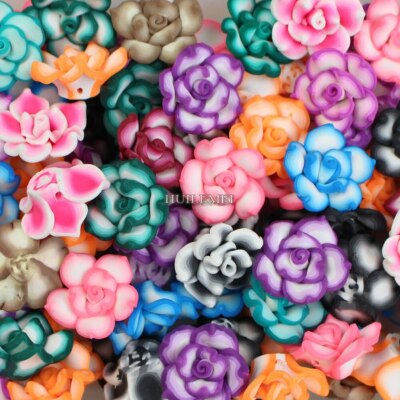 20pcs/lot 25mm Mixed Polymer Clay Flower Spacer Loose Beads for Jewelry Making